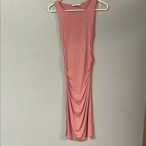 Pink Ruched Bodycon Midi Dress